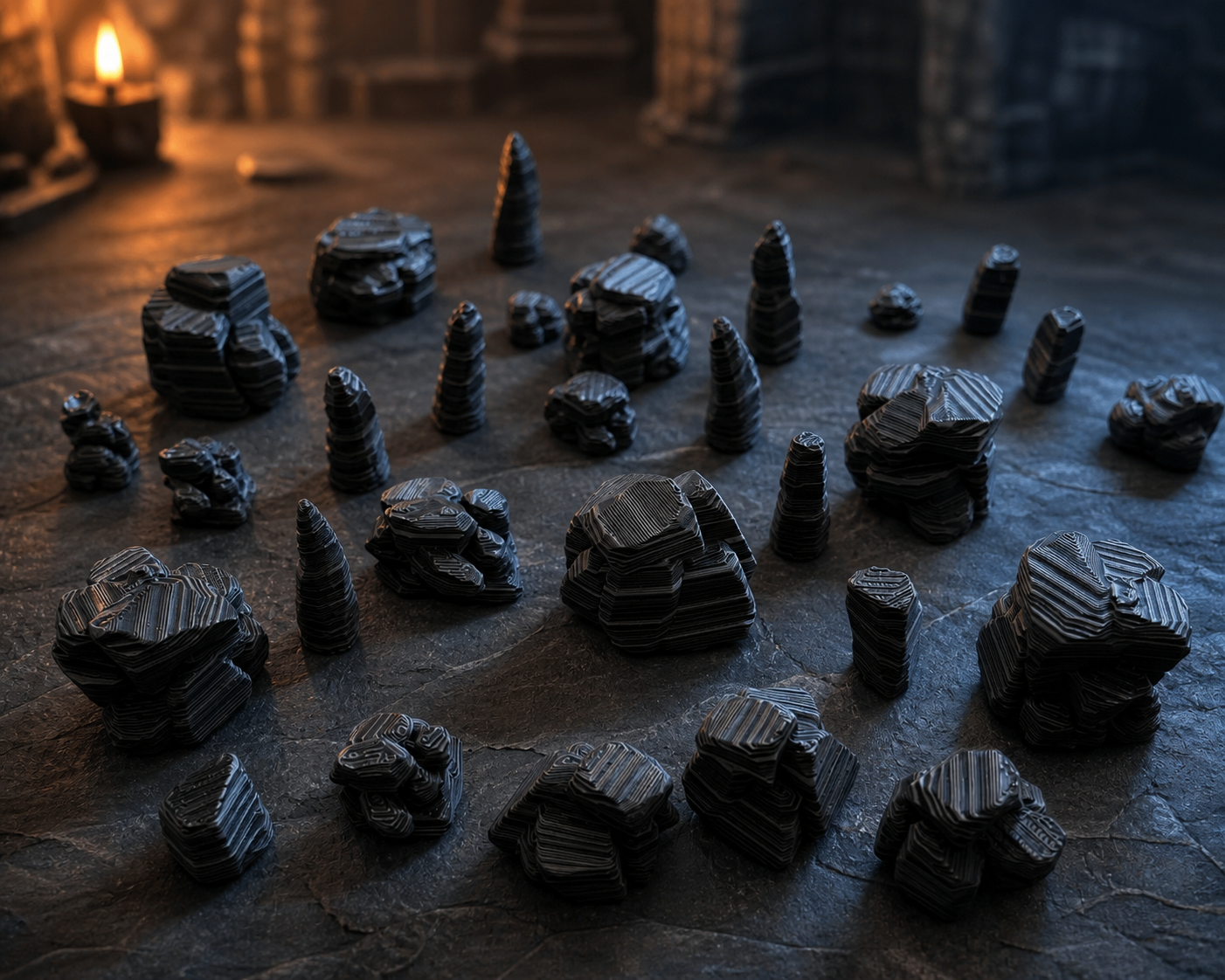 Peças de terreno modular de rochas e estalagmites para RPG de mesa, em cinza sem pintura